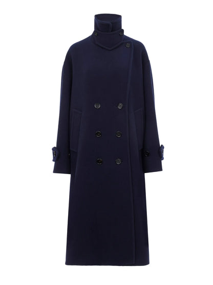 Double-breasted oversized long coat in wool