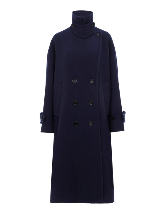 Double-breasted oversized long coat in wool