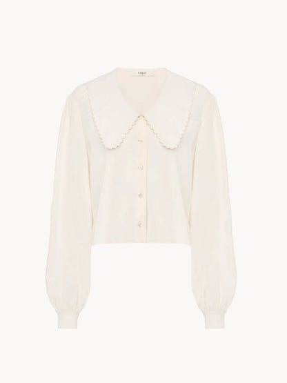 Puff-sleeve blouse in crêpe de chine