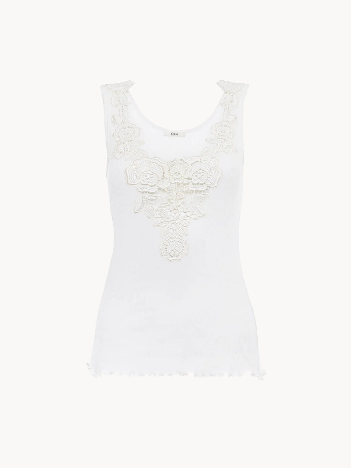 Fitted tank top in cotton jersey & guipure