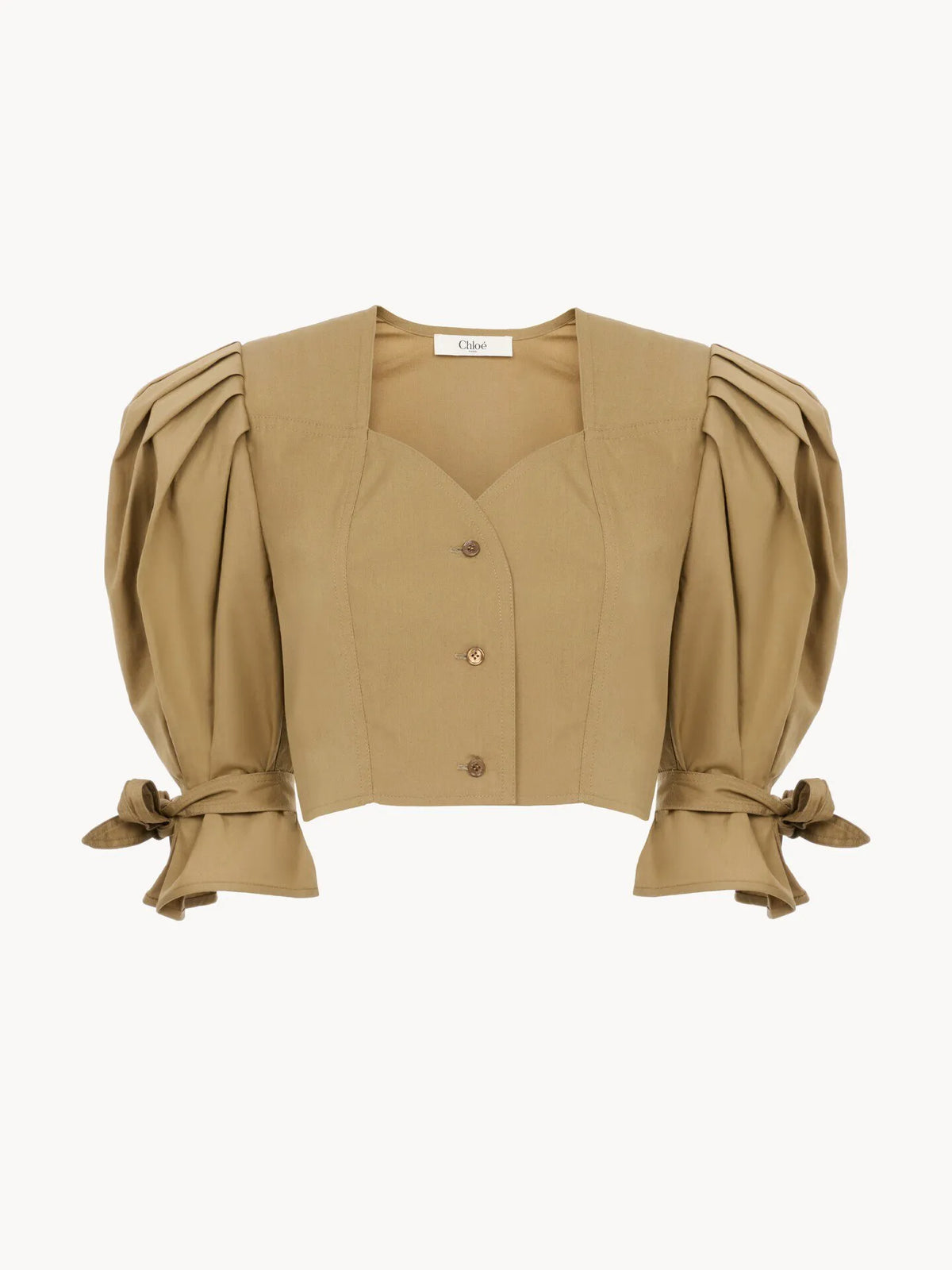 Puff-sleeve cropped top in cotton poplin