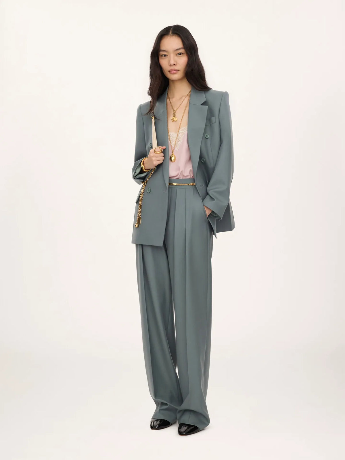 Tailored cigarette pants in wool gabardine