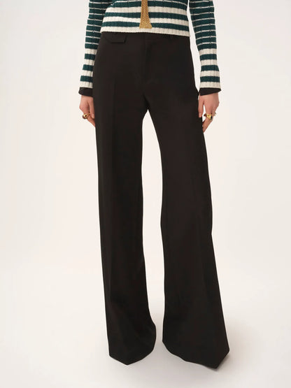 High-rise flared pants in wool grain de poudre