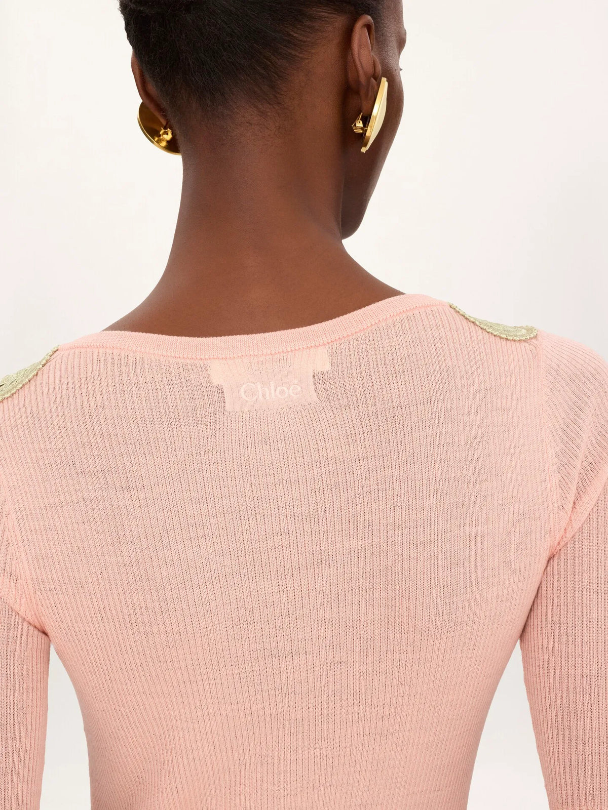 Elbow-sleeve fitted sweater in a wool knit & lace