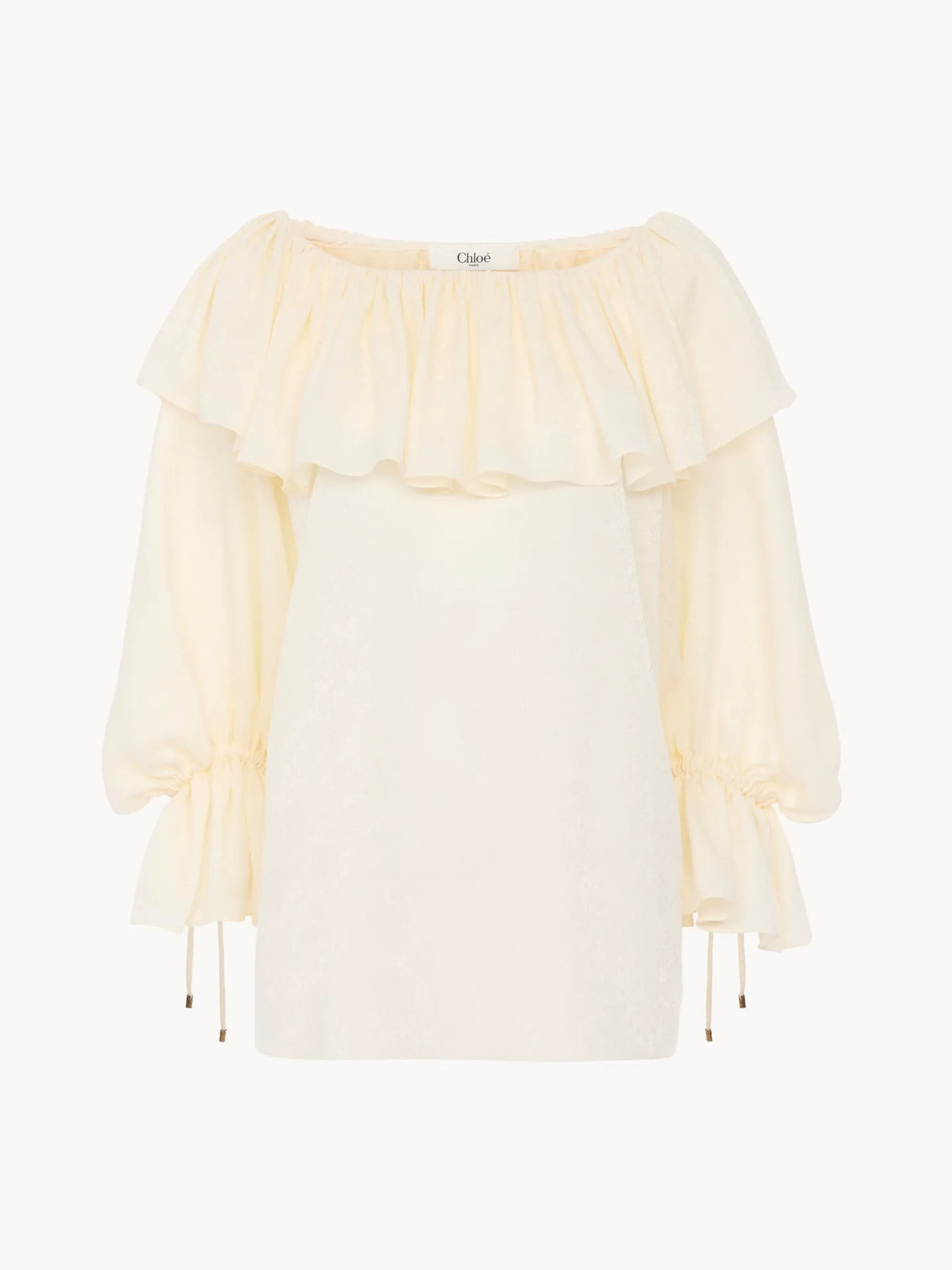 Fluid ruffle top in silk jacquard