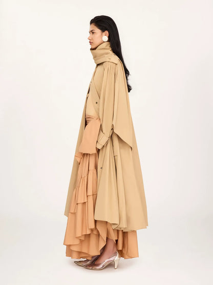 High-neck scarf trench coat in cotton poplin