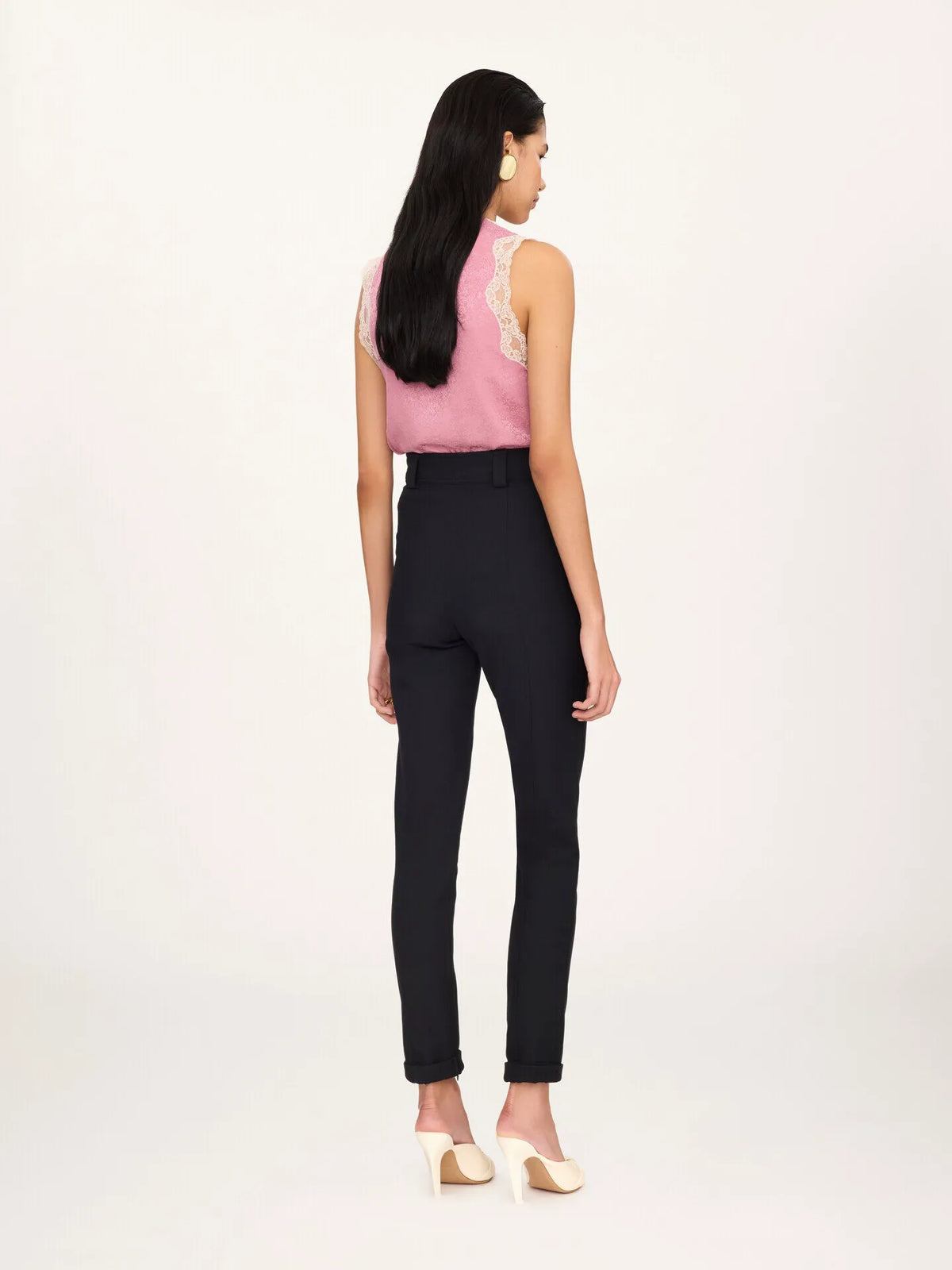 High-rise fitted pants in stretch tricotine