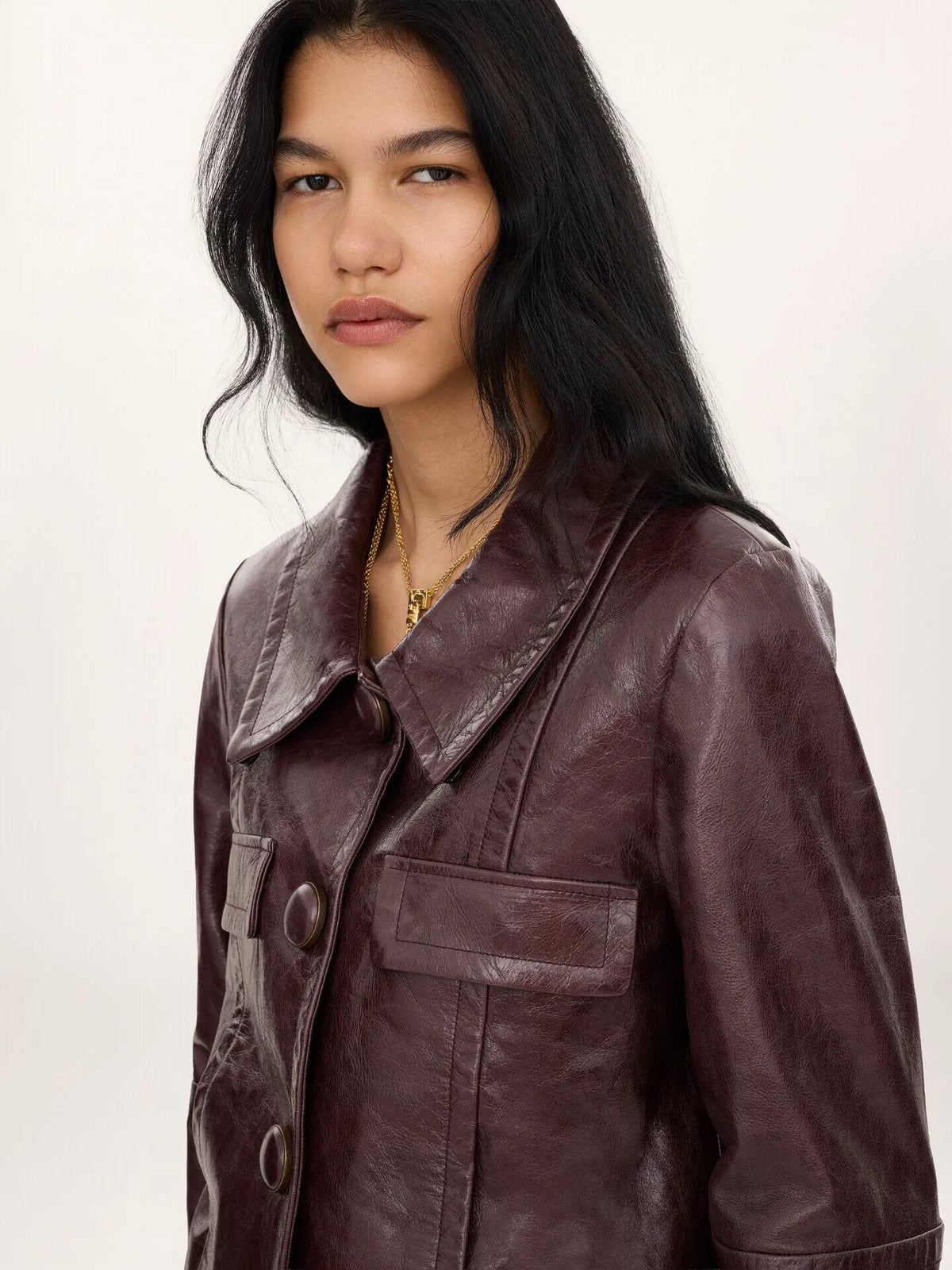 Cropped jacket in leather