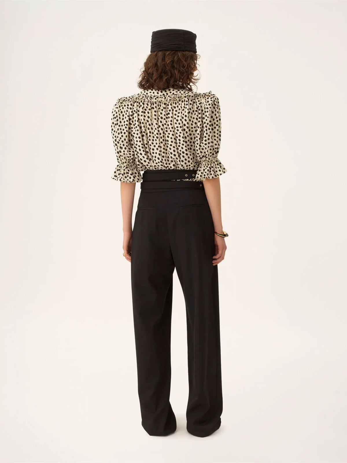 High-rise tailored pants in wool grain de poudre