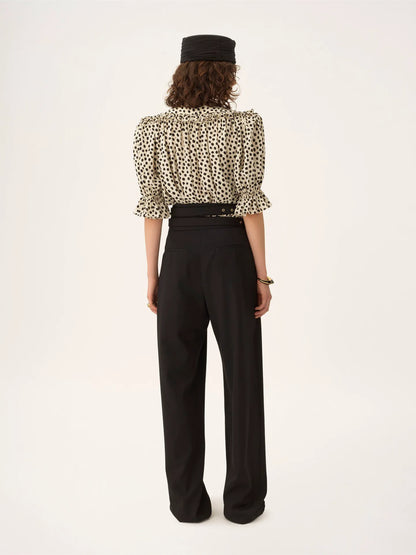 High-rise tailored pants in wool grain de poudre