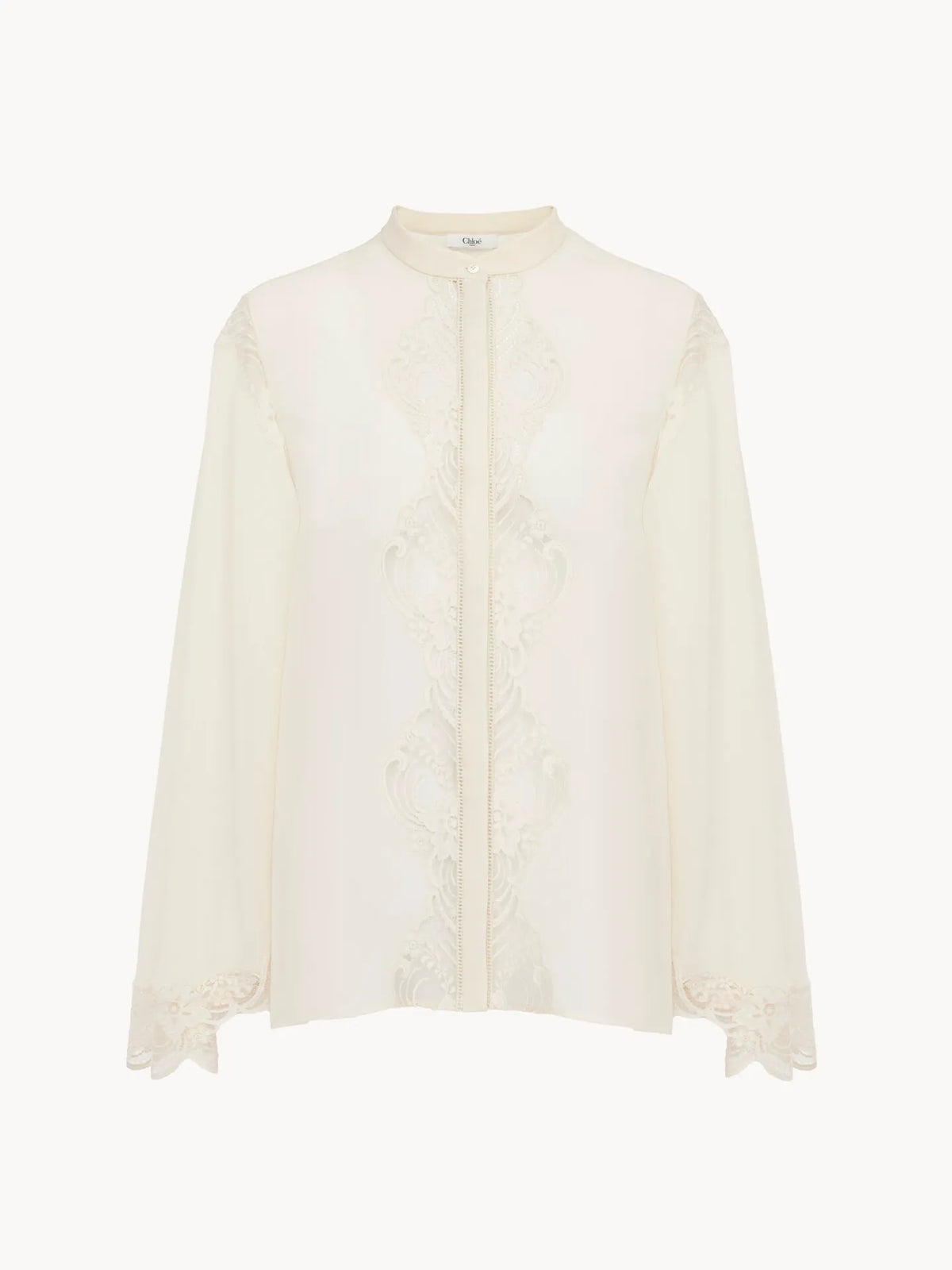 Fluid blouse in silk georgette & lace