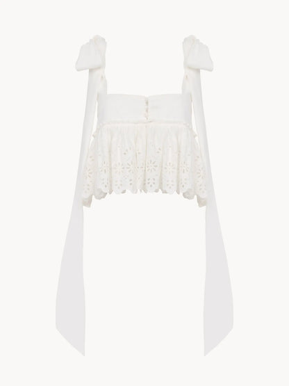 Knotted-strap cropped top in soft cotton