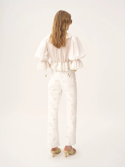 V-neck ruffle top in cotton voile
