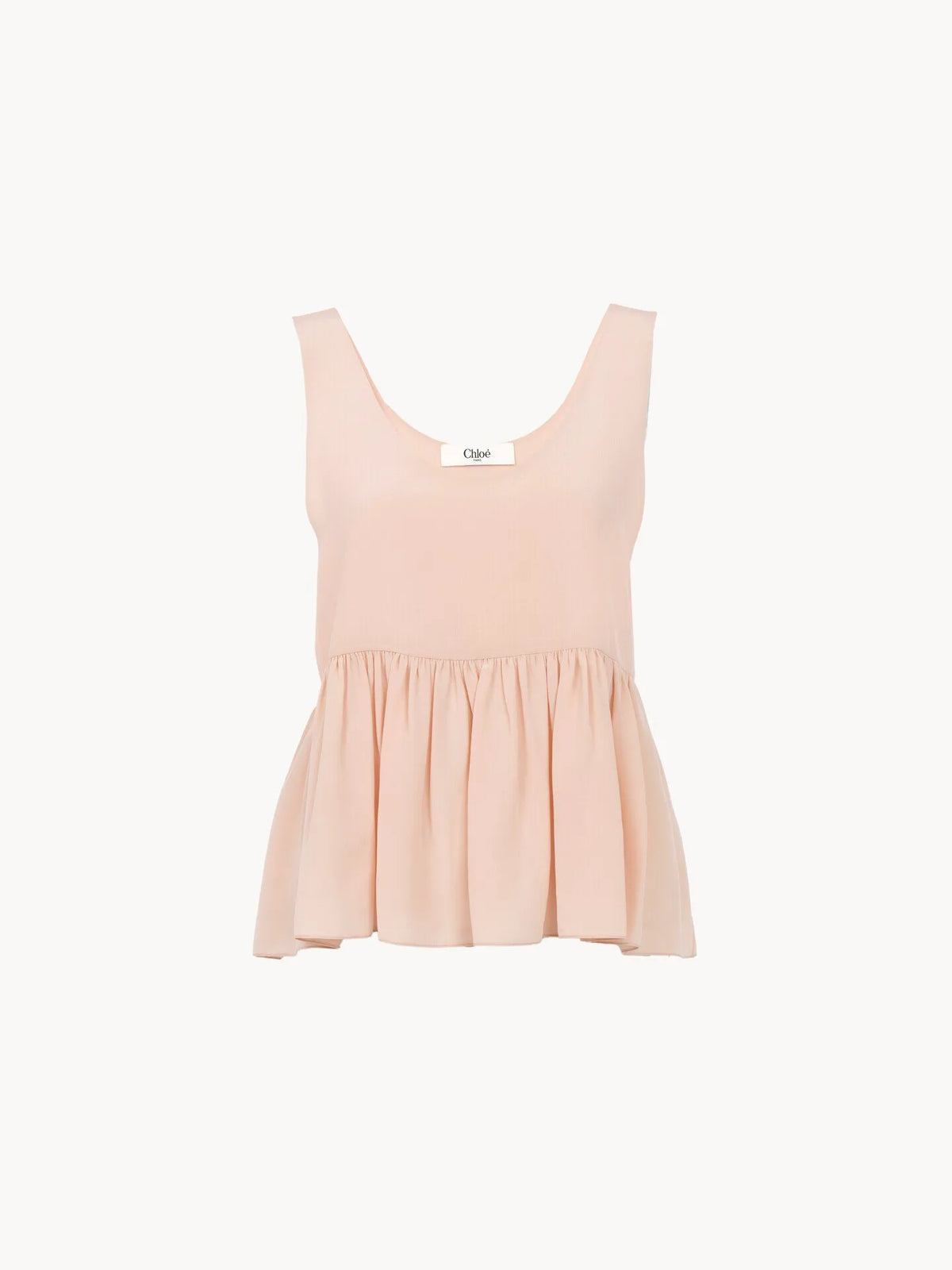 Gathered sleeveless top in crêpe de chine