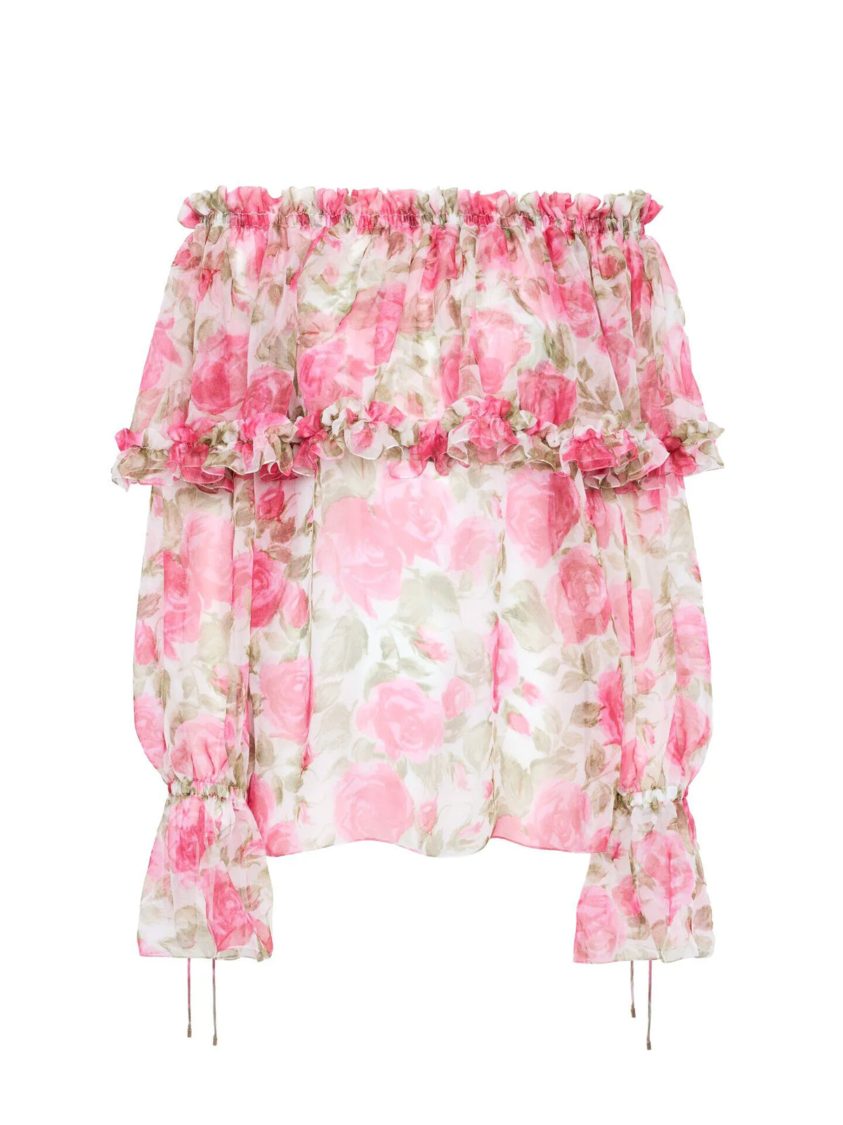Off-the-shoulder puff-sleeve top in silk mousseline