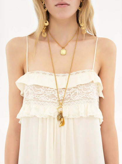 Sleeveless long dress in silk charmeuse