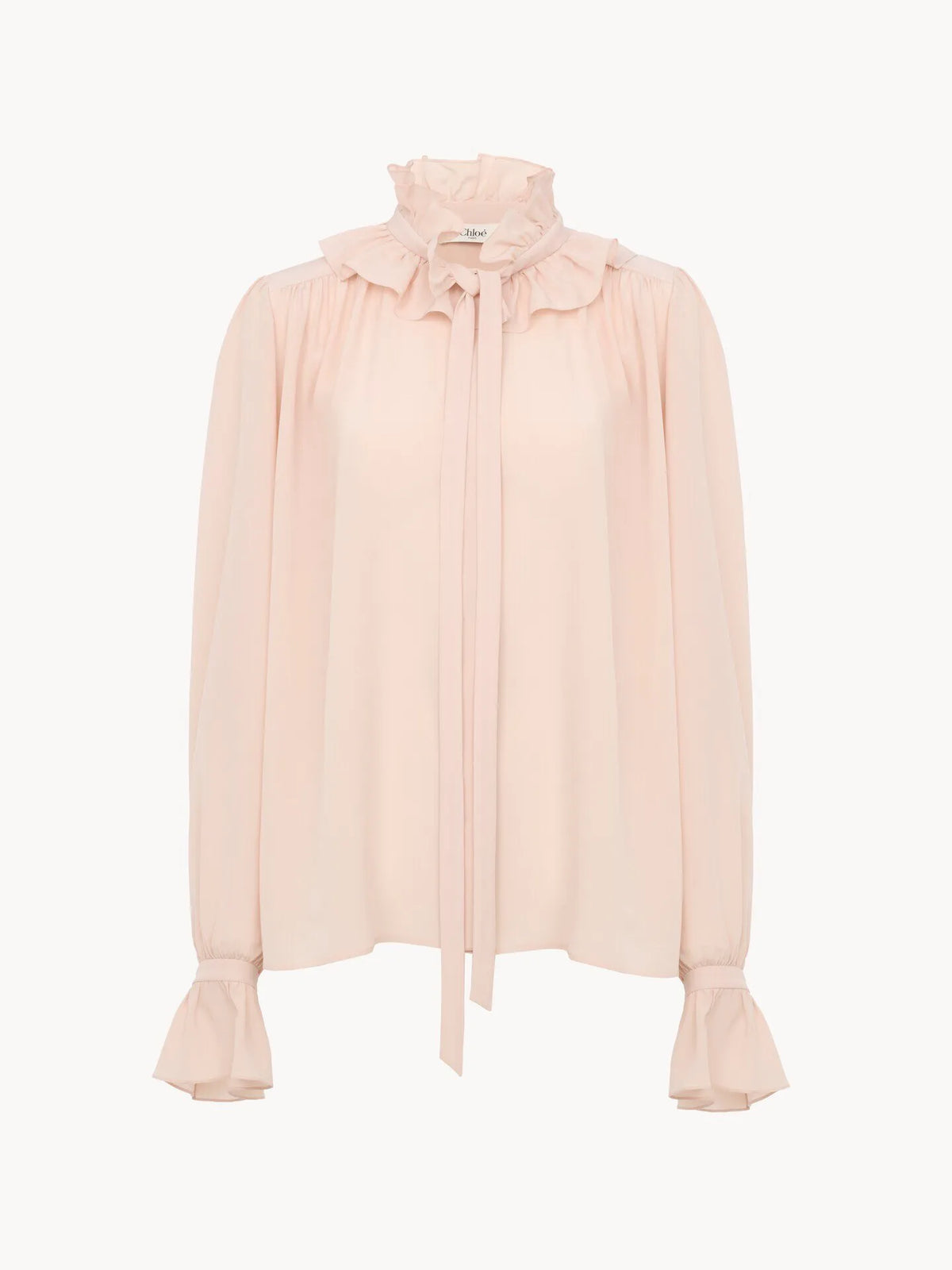 Tie-front ruffled blouse in crêpe de chine
