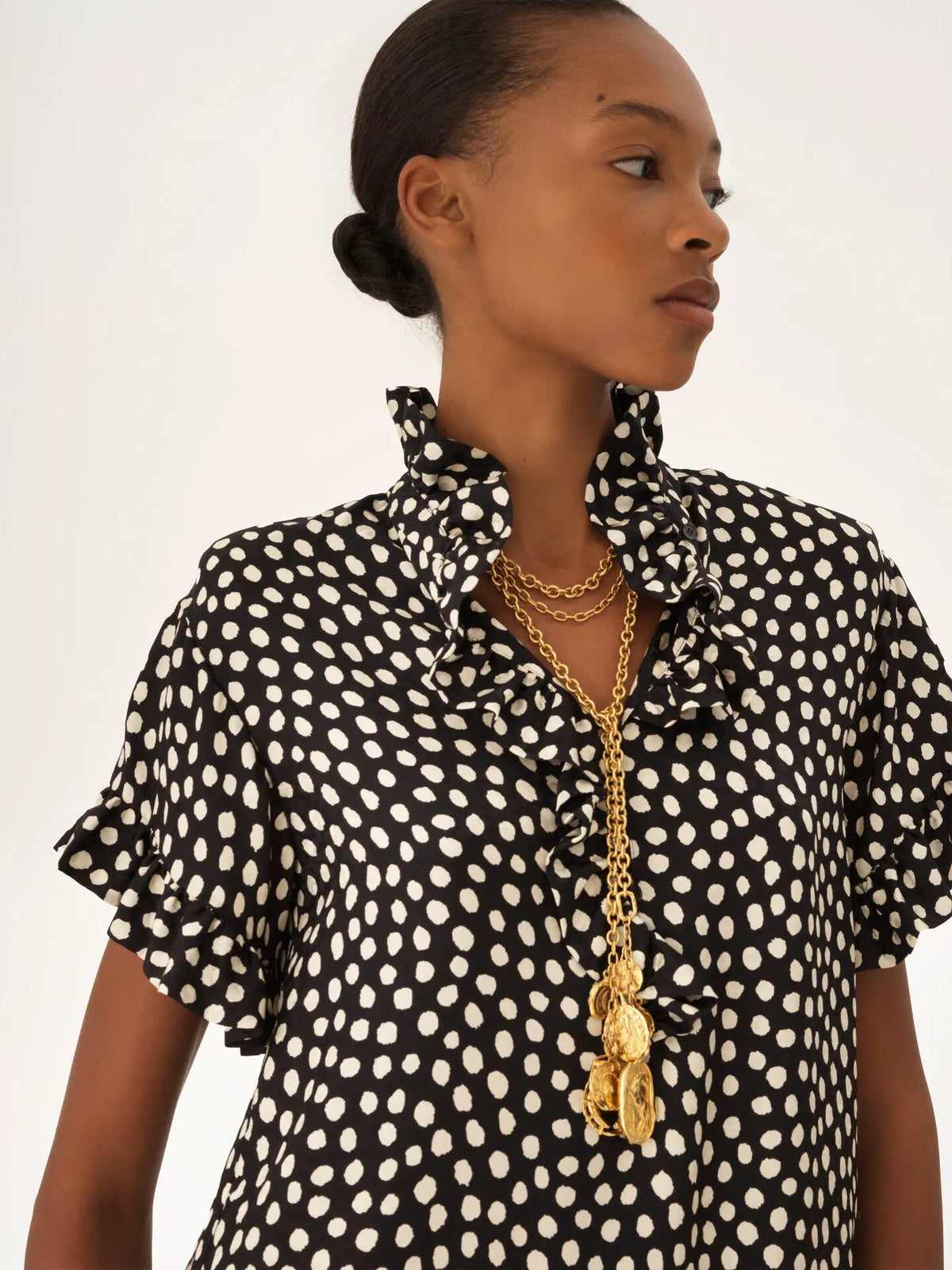 Short-sleeve mini dress in silk jacquard