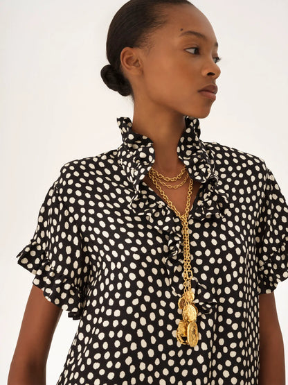 Short-sleeve mini dress in silk jacquard
