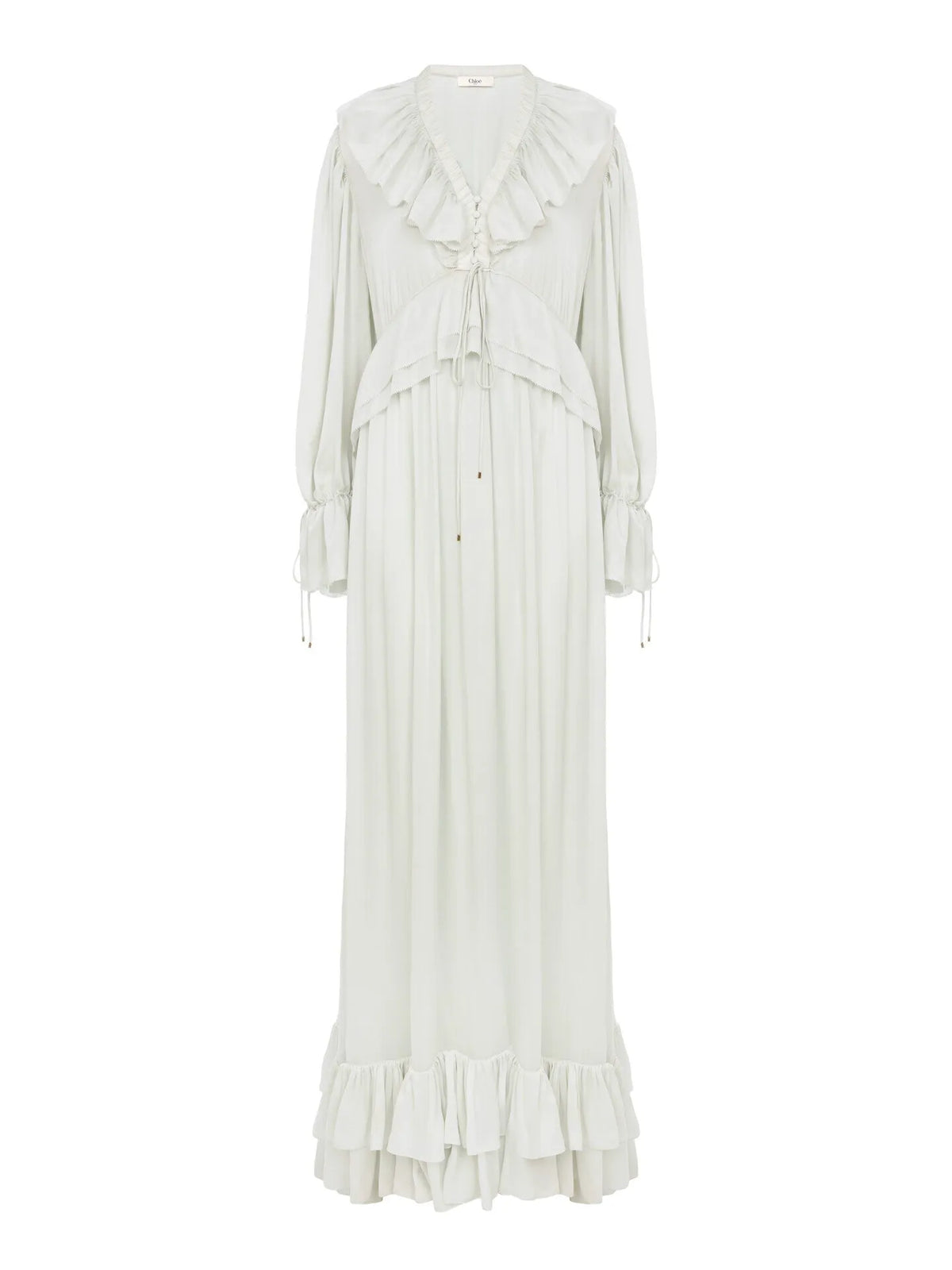 Gathered long dress in silk charmeuse