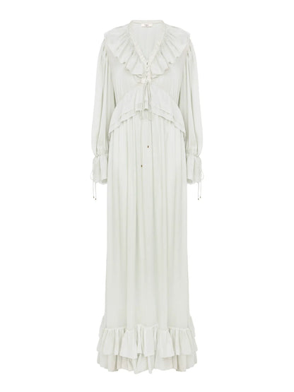 Gathered long dress in silk charmeuse