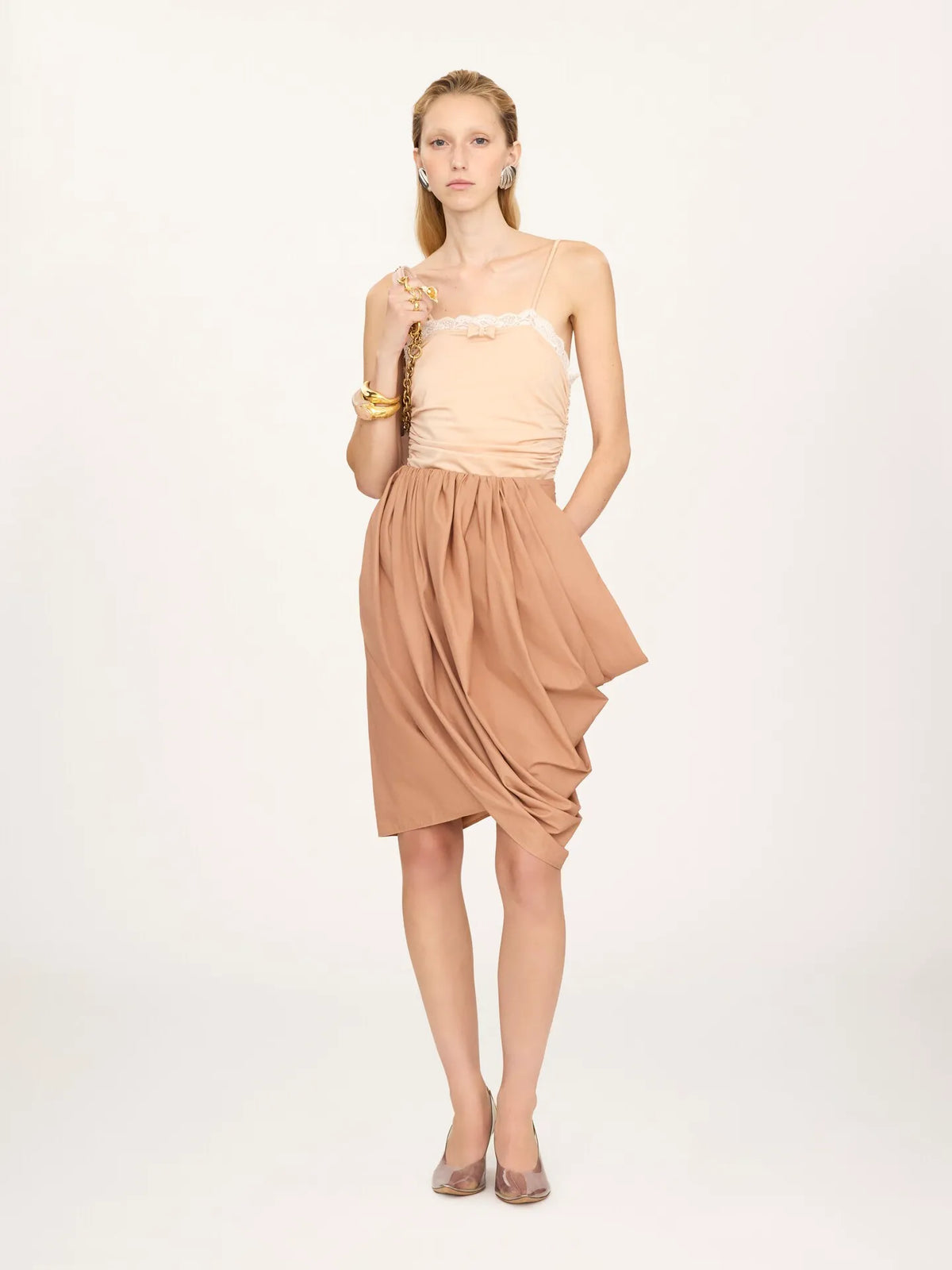 Knee-length wrap skirt in cotton poplin