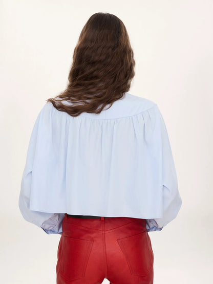 Cropped blouse in silk, cotton poplin & lace
