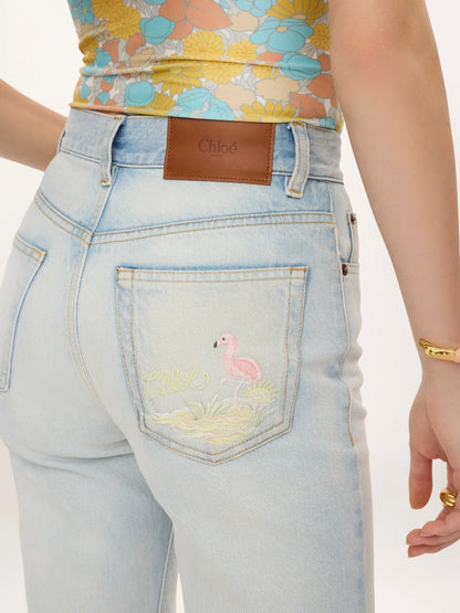 High-rise cropped jeans in denim