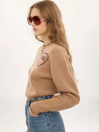 Cropped fitted logo sweater in a wool & cashmere knit