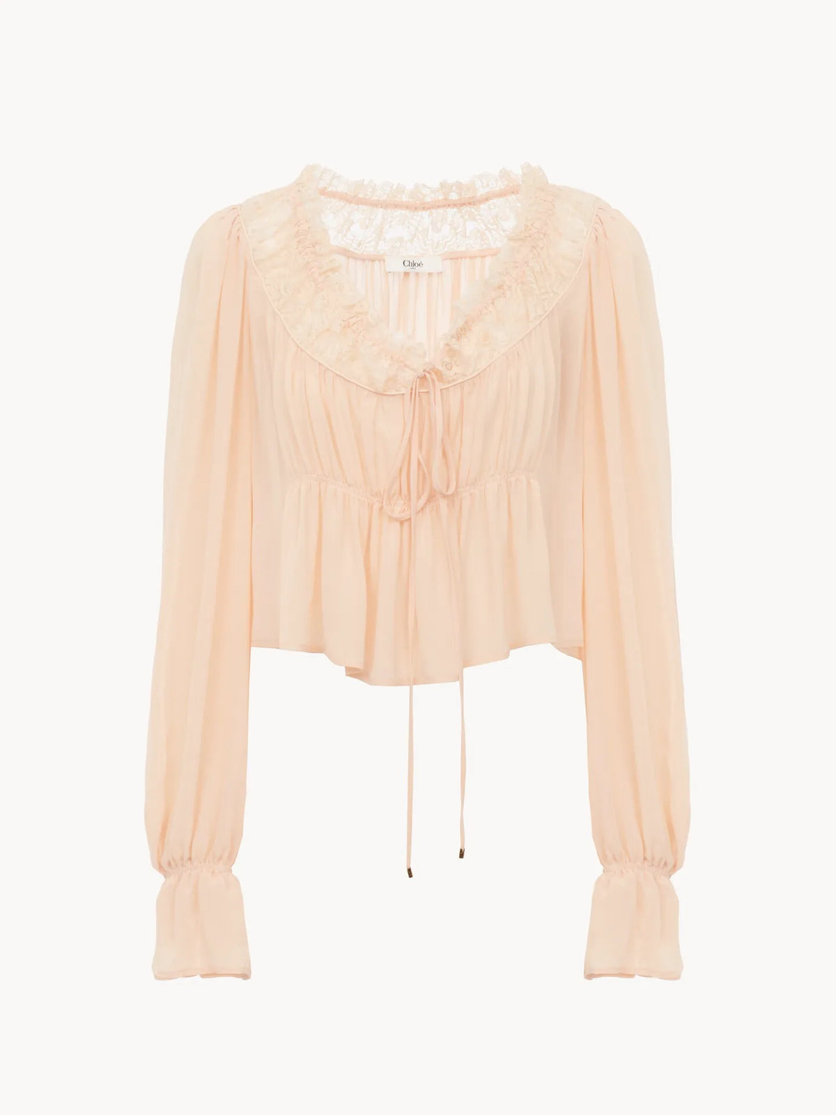 Scoop-neck cropped top in silk georgette & lace