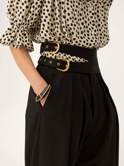 High-rise tailored pants in wool grain de poudre