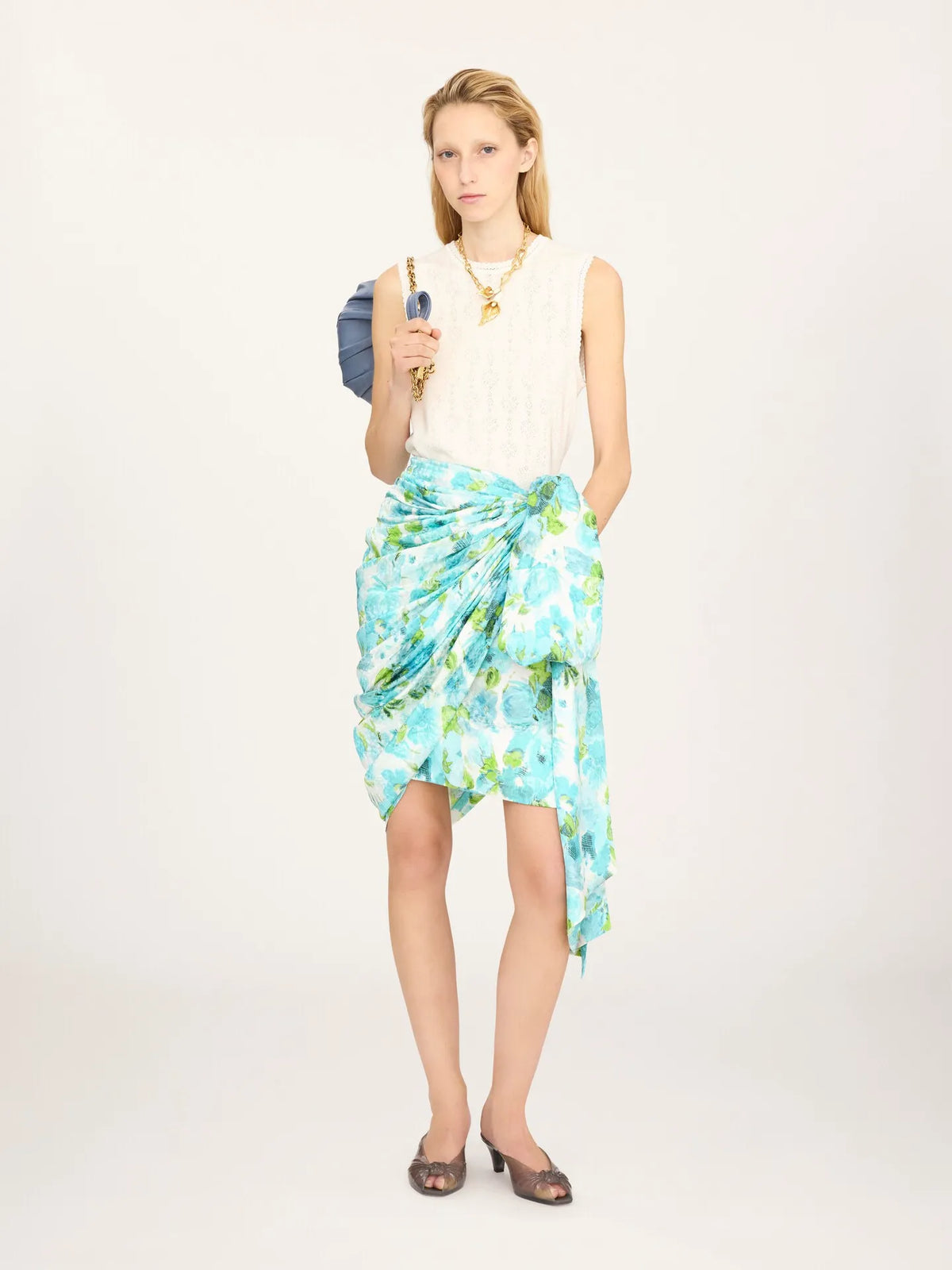 Short wrap skirt in silk jacquard