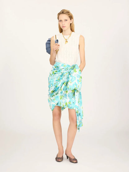 Short wrap skirt in silk jacquard