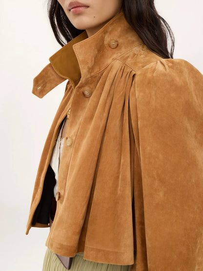 Gathered boule jacket in suede leather
