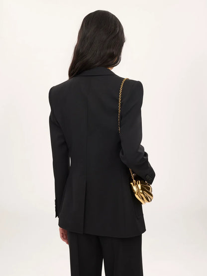 Single-breasted tailored jacket in wool grain de poudre