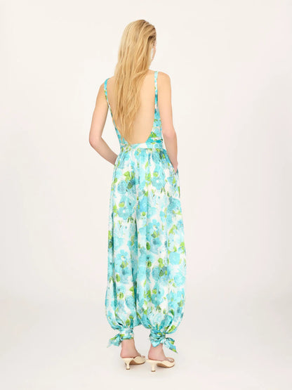 Fluid pleated pants in silk jacquard