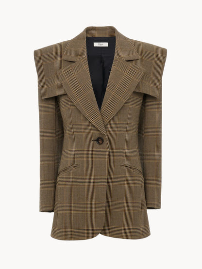 Single-breasted tailored jacket in Prince of Wales wool