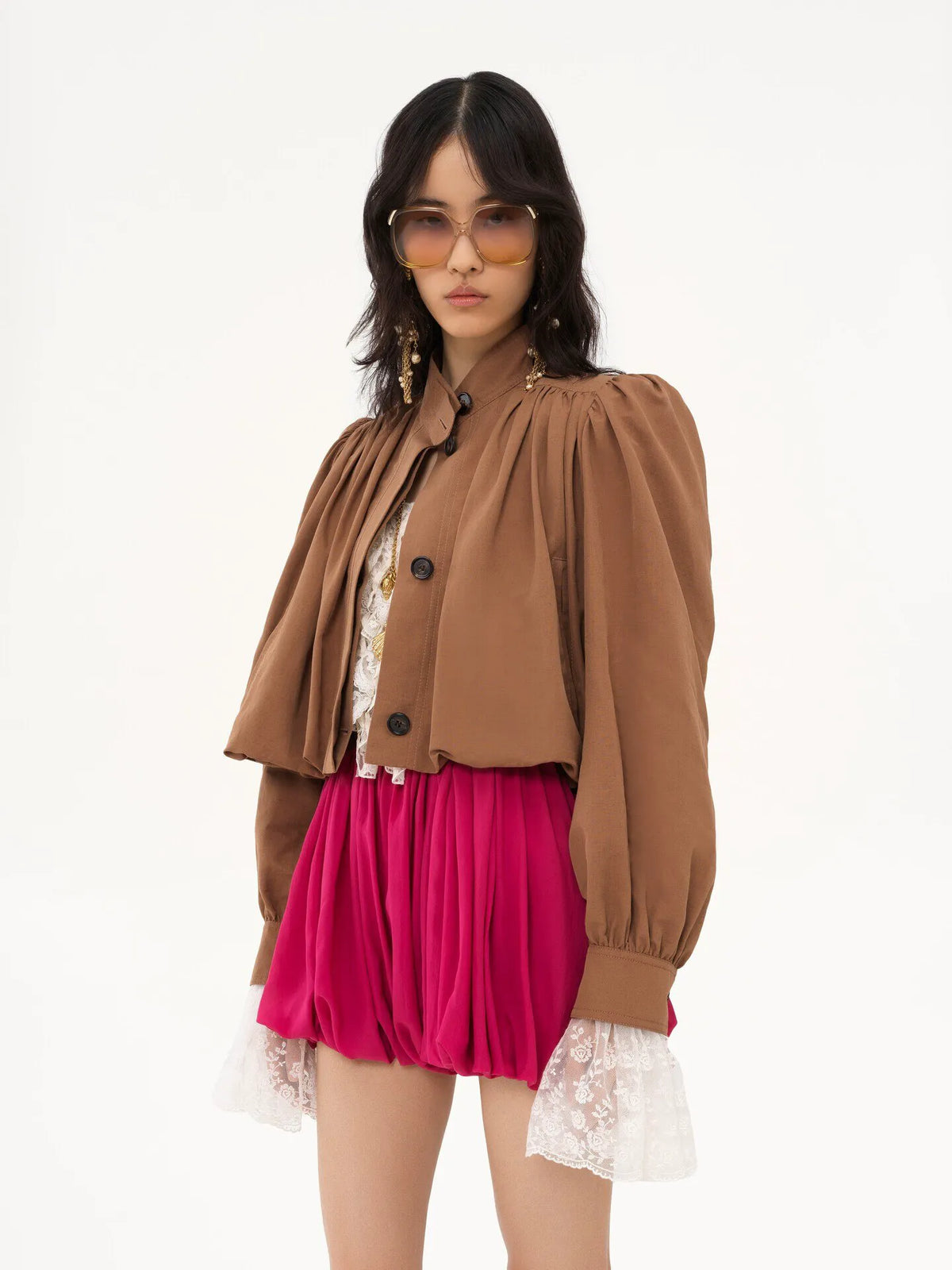Gathered boule jacket in linen & cotton