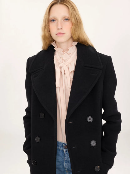 Long double-breasted coat in double-face wool