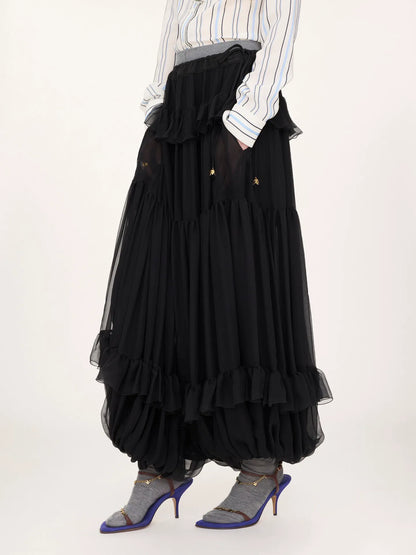 Fluid pleated pants in silk mousseline