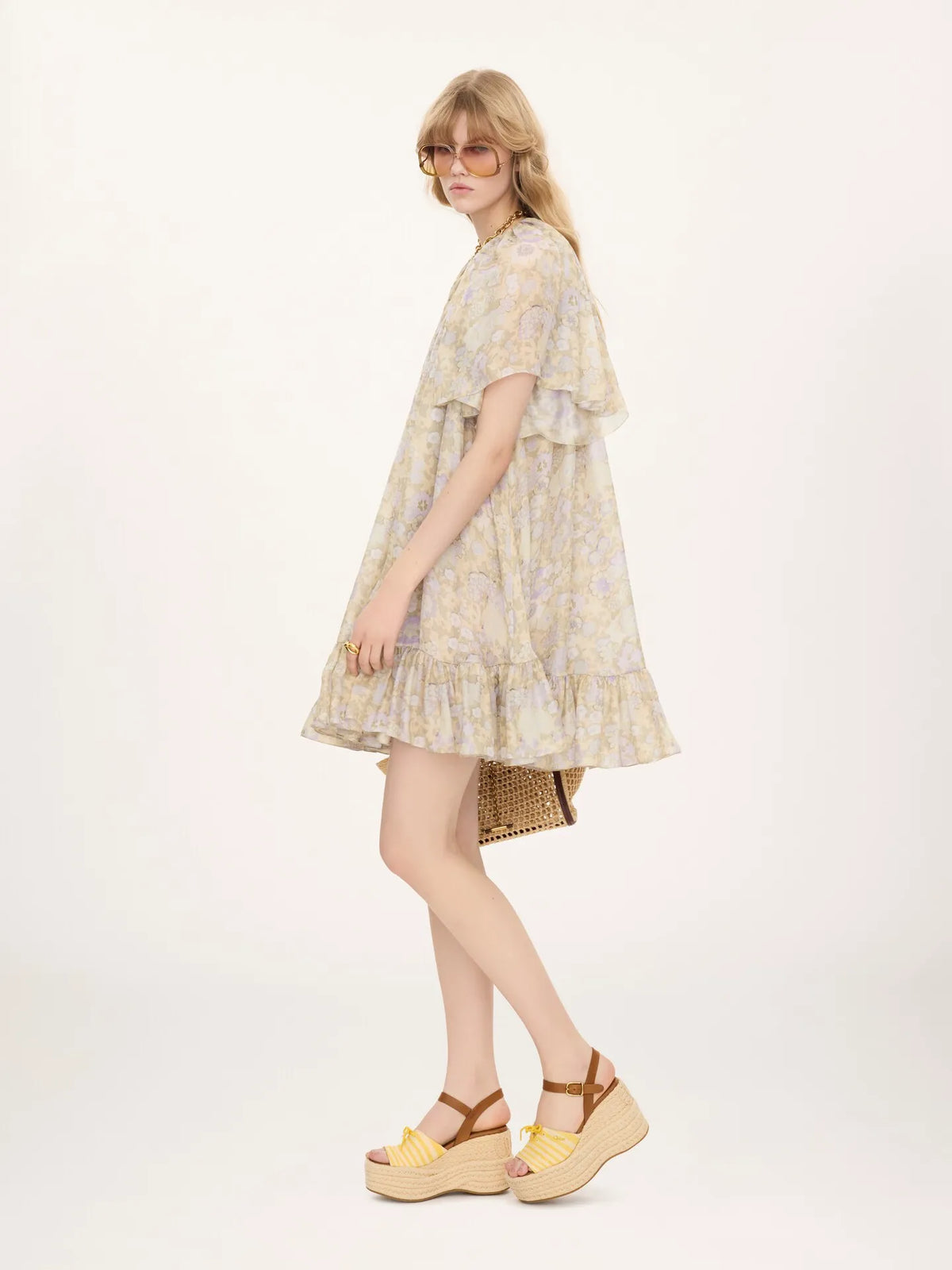 Short pleated dress in silk charmeuse