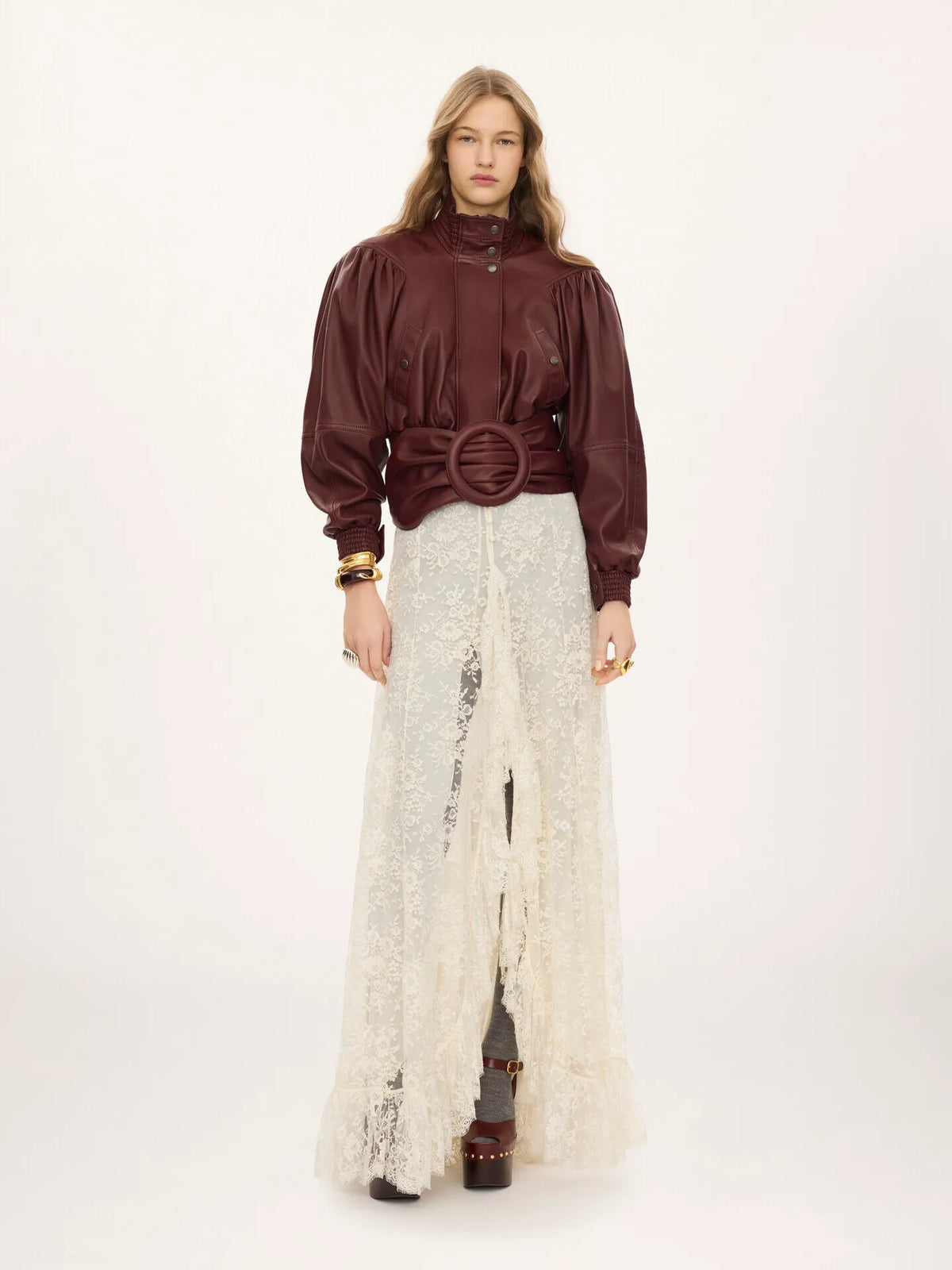 Cropped scarf jacket in leather
