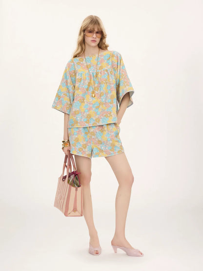 Short-sleeve top in cotton toweling