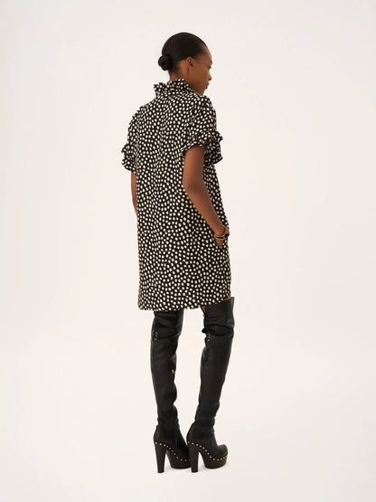 Short-sleeve mini dress in silk jacquard