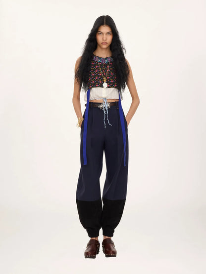 Hybrid cropped top in crêpe de chine
