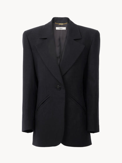 Oversized tailored jacket in linen crêpe