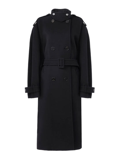 High-neck long coat in double-face wool