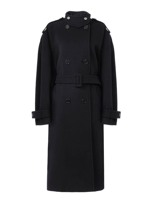 High-neck long coat in double-face wool