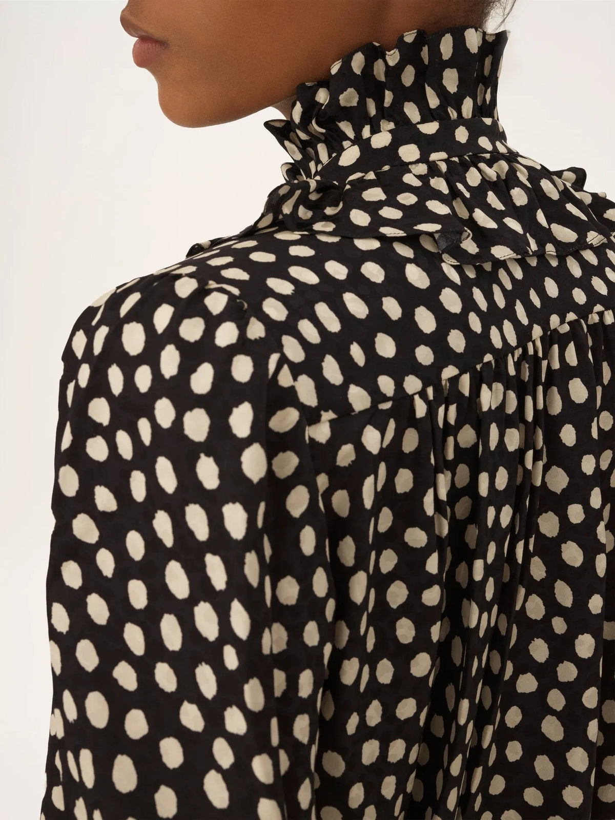 Tie-front ruffled blouse in silk jacquard