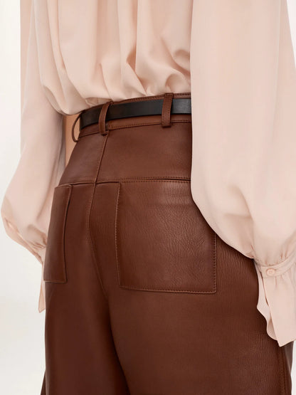High-rise barrel pants in leather